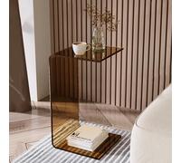 Clear Acrylic C Shaped Side Table - Modern Coffee Table for Sofa & Bed, Stylish Nightstand for Small Spaces, Living Room & Bedroom Furniture (Brown Color)