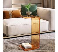 Clear Acrylic C Shaped Side Table - Modern Coffee Table & Nightstand for Small Spaces, Living Room, Bedroom - Stylish Orange Accent for Sofa & Bed