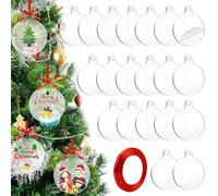 Clear Acrylic Disc Ornaments - 20PCS 3 Inch Baubles with Red Ribbon for Christmas Tree Decoration