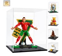Clear Acrylic Display Case for Lego Messi 43015 CR7 Ronaldo 43016 Figures | Transparent 3mm Box for Soccer Legend 43300 Winnie Pooh 76429 Talking Sorting Hat 21357 10338 43290, Black 9.8x9.8x11.8 in
