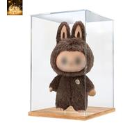 Clear Acrylic Display Case for Zimomo Angel in Clouds I Found You, Display Box for Big Doll Toy for LABUBU for Pop Mart, Thickened Wooden Base with Door UV Protection Dustproof 13.8x11.8x23.6 inch
