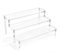Clear Acrylic Display Riser, 3 Tier Display Stand 12 Inch Perfume Organiser | Riser Shelf for Amiibo Funko Figures, Cupcakes, Cologne, Cosmetics, Collectibles, Easy to Assemble, 1 Pack