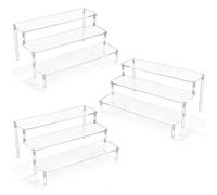 Clear Acrylic Display Riser, 3 Tier Display Stand 12 Inch Perfume Organiser | Riser Shelf for Amiibo Funko Figures, Cupcakes, Cologne, Cosmetics, Collectibles, Easy to Assemble, 3 Packs