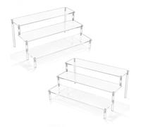 Clear Acrylic Display Riser, 3 Tier Display Stand 12 Inch Perfume Organiser | Riser Shelf for Amiibo Funko Figures, Cupcakes, Cologne, Cosmetics, Collectibles, Easy to Assemble, 2 Packs