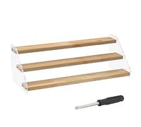 Clear Acrylic Display Risers,Solid Wood Step Spice Rack Organizer for Home,Easy to Move Flexible Use Seasoning Storage Holder,Easy to Install Display Shelf for Candies, Jewelry Displays Rise (3 Layer)