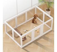 Clear Acrylic Dog Playpen Indoor - Easy Assemble Small Pet Plastic Play Pen for Puppy Cat Rabbit Pig Transparent Fence Enclosure Crate Kennel Whelping Cage (White, 10 Panel)