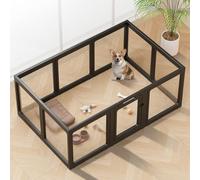 Clear Acrylic Dog Playpen Indoor - Easy Assemble Small Pet Plastic Play Pen for Puppy Cat Rabbit Pig Transparent Fence Enclosure Crate Kennel Whelping Cage (Black, 10 Panel)