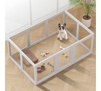 Clear Acrylic Dog Playpen Indoor - Easy Assemble Small Pet Plastic Play Pen for Puppy Cat Rabbit Pig Transparent Fence Enclosure Crate Kennel Whelping Cage (Grey, 10 Panel)