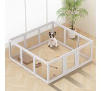 Clear Acrylic Dog Playpen Indoor - Easy Assemble Small Pet Plastic Play Pen for Puppy Cat Rabbit Pig Transparent Fence Enclosure Crate Kennel Whelping Cage (Grey, 12 Panel)