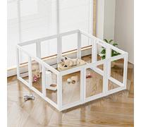 Clear Acrylic Dog Playpen Transparent Dog Playpen Indoor, Easy Assemble Clear Pet Pen for Puppy Bunny Kitten, Sturdy & Easy Cleaning Plastic Dog Puppy Fence Crate Kennel with Fence-to-Wall Anchor