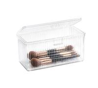 Clear Acrylic Double Sided Makeup Brush Holder with Lid, Large Capacity Dust-proof Cosmetic Brush Storage Organizer for Vanity, Fits Dual-Ended & All Size Brushes