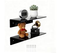 Clear Acrylic Floating Shelves Bundle Of 2 With Rounded Corners And Polished Edges, Strong 4mm Thickness Holds Heavy Items For Wall Display Applications(Black)