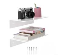 Clear Acrylic Floating Shelves Bundle Of 2 With Rounded Corners And Polished Edges, Strong 4mm Thickness Holds Heavy Items For Wall Display Applications(white)