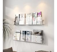 Clear Acrylic Floating Shelves, for Home and Office - 2 Pack Wall Mounted Magazine Rack, Perfect Bathroom Bookshelf and Brochure Holder for Display