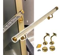 Clear Acrylic Hand Rail with Bubbles 3 4 5 6 10 12 13 14 20 Ft, Round Rod Handrail with Metal Brackets for Indoor Stair/Outdoor Step, Wall Mounted Hand Rails Grab Bar Railing(Gold Bracket,3.6m/12ft)