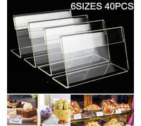 Clear Acrylic L Shape Sign Holder 40 Pack for Name Cards Tags Labels Table Top Display Stand Poster Rack Utility Pole Mount (6 * 9cm)