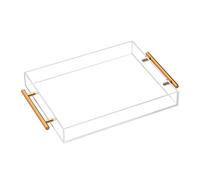 Clear Acrylic Lucite Serving Tray with Metal Handles,11x14 Inch,Decorative Storage Organizer with Spill-Proof Design,Serving for Coffee,Breakfast,Dinner and More