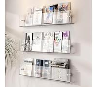 Clear Acrylic Magazine Rack, 3-Pack Wall Mount Holder - Stylish Storage for Office and Home Décor, Hanging Display for Records and Books
