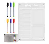 Clear Acrylic Magnetic Weekly Planner,Fridge Meal Planner Board with 6 Markers & Eraser, 8" × 12" Fridge Planners Magnetic for Menu, Shopping List and Family Organization