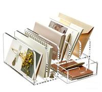 Clear Acrylic Mail Sorter, 5 Slot Desktop File Organizer with Pull-Out Drawer, Clear Letter Envelope Bill Document Storage Holder, Desk Paper Sorter for Office Home School Daily Organization