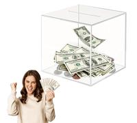 Clear Acrylic Money Box, 12X12X12cm Square Money Saving Box Unopenable Piggy Bank for Adults or Kids, Transparen Money Boxes for Cash or Coins