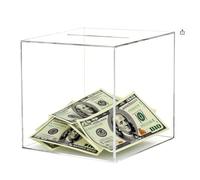Clear Acrylic Money Box 4.7 x 4.7 x 4.7 Inch, Saving Box for Adults and Children, Break to Open Durable Saving Jar for Budgeting Cash and Coins