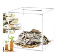 Clear Acrylic Money Box,Acrylic Square Piggy Bank for Adults, 12 x 12 x 12cm Unopenable Saving Money Piggy Bank,Must Break to Open Savings Jar for Storing Cash or Coin