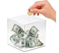 Clear Acrylic Money Box Clear Square Piggy Bank, Smash Money Saving Box Unopenable Saving Money Piggy Bank 12 x 12 x 12cm