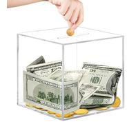 Clear Acrylic Money Box, Piggy Bank for Adults kids,Square Clear Piggy Bank, Break to Open Money Saving Box Smash Money Box or Storing Cash or Coin12x12CM (4.72”x4.72”)