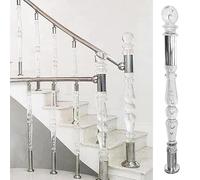 Clear Acrylic Newel Post with Stainless Steel Base Stair Spindles Connectors Transparent Crystal Balusters for Deck Railing 120 cm (47.2") - Modern Staircase Upgrade
