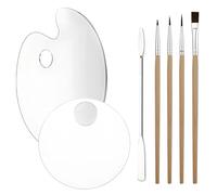 Clear Acrylic Paint Palette, Non-Stick Oil Paint Palette, 7PCS Paint Palette Set with 1 Palette-Knife and 4 Paint-Brushes Non-Stick Oval Artist Palette with Thumb Hole and Protective Film