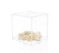 Clear Acrylic Piggy Bank - Square Money Saving Box, 18 x 18 x 18cm
