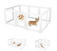 Clear Acrylic Plastic Dog Playpen Indoor,for Puppy Cat Rabbit Ferret Transparent Pet Pen,Easy Assemble Whelping Crate Kennel Cage Enclosure,Preferable for Small Dogs (White, 23.6“ Height, 8PCS)