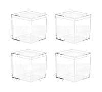 Clear Acrylic Plastic Square Cube 4pcs Small Acrylic Box with Lid, Plastic Storage Boxes Organizer Containers for Candy Pill and Tiny Jewelry Valentine's Day/Mother's Day/Christmas/Birthday Gifts - G