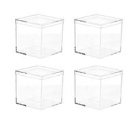 Clear Acrylic Plastic Square Cube 4pcs Small Acrylic Box with Lid, Plastic Storage Boxes Organizer Containers for Candy Pill and Tiny Jewelry Valentine's Day/Mother's Day/Christmas/Birthday Gifts - F