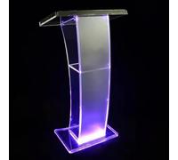 Clear Acrylic Podium with Light - Versatile Lectern Stand for Schools, Churches & Conferences - Spacious Surface, Storage Shelf - Durable & Elegant Design - Perfect for Public Speaking