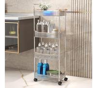 Clear Acrylic Rolling Storage Cart - 4-Tier Mobile Shelves with Handle & Lockable Wheels for Bathroom, Kitchen & Utility Organization, Easy Mobility & Space-Saving Solution
