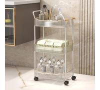 Clear Acrylic Rolling Storage Cart - 4-Tier Mobile Shelves with Handle & Lockable Wheels for Bathroom, Kitchen & Utility Organization, Easy Mobility & Space-Saving Solution