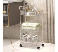 Clear Acrylic Rolling Storage Cart with Lockable Wheels 3 Tier Utility Trolley for Kitchen Bathroom Living Room Office Stainless Steel Frame & Drainage Holes