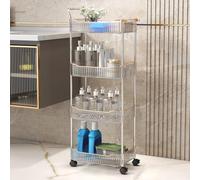 Clear Acrylic Rolling Utility Cart - 4-Tier Mobile Organizer with Lockable Wheels & Handle for Bathroom & Kitchen Storage