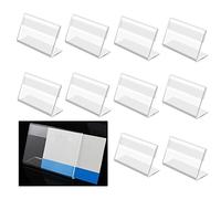 Clear Acrylic Sign Holder, 10 PCS A6 Acrylic Sign Holder Clear Picture Frame Photo Sign Slanted Back Brochure Display Stand Transparent Flyer Holder for Office Desktop Restaurant, 10 x 15 cm
