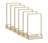 Clear Acrylic Sign Holder with Gold Borders Plate Double Sided Holders Picture Frame for Wedding Table Number Card Stand Trading for Display Black Business Tables Vertical Holders Frame