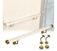 Clear Acrylic Stair Railing Kit 3.3ft Round Rod with Metal Brackets Nonslip Transparent Crystal Bubbles for Indoor/Outdoor Steps Safety Handrail Complete Set