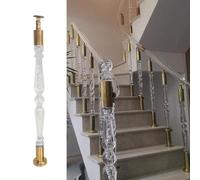 Clear Acrylic Stair Railing Spindles - Modern Indoor Balusters Kit with Gold Hardware Decorative Round il Posts 80cm (31.5") - Perfect for Staircase Upgrade