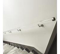 Clear Acrylic Staircase Handrail Kit with End Caps & Brackets, Indoor Outdoor Stairs Handrail for Wall/Acrylic Stair Balusters, Safety Stair Railing Grab Bar(Silver Bracket,220cm/7.2ft)