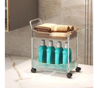 Clear Acrylic Storage Trolley with Lockable Wheels 2 Tier Rolling Utility Cart for Bathroom Kitchen Office & Living Room Stainless Steel Frame Drainage Holes Versatile