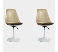 Clear Acrylic Swivel Dining Chair - Tulip Shape with Adjustable Height 360° Rotation PP Backrest & PU Cushion White Round Base Supports up to 350 lbs Perfect for Kitchen & Dining Room.