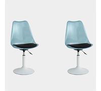 Clear Acrylic Swivel Dining Chairs - Adjustable 360° Armless Kitchen Chairs with White Round Base Comfortable PU Cushion & PP Backrest Set of 2 350 lbs Capacity