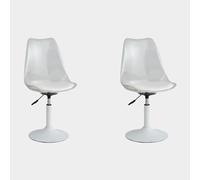 Clear Acrylic Swivel Dining Chairs - Adjustable Height 360° Rotation White PU Cushion PP Backrest Round Base Armless Design 350 lb Capacity (Set of 2)