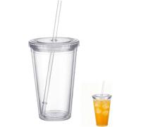 Clear Acrylic Tumbler with Lid and Straw 16oz - Double Wall Insulated Reusable Plastic Cup for Iced Coffee, BPA Free Travel Cup, Fits in Cupholder